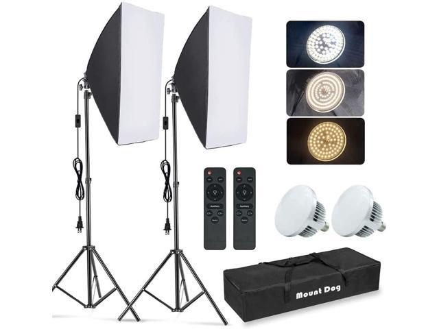 NeweggBusiness MOUNTDOG Softbox Lighting Kit 2x19.7 x27.5 Photography Continuous Lighting System with 2pcs 85W 5700K E27 Socket LED Bulbs and Remote for Portrait Product Fashion Photography
