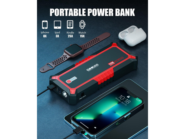 GOOLOO GP3000 Jump Starter 3000A – 12V Power Bank For 9L Gas/7L Diesel, Portable With Case & Clamps