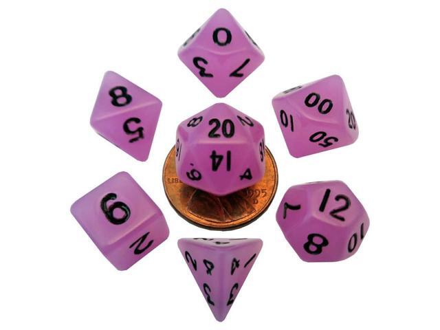 Purple Glow In The Dark Dice with Black Numbers 10mm (3/8in) 7-Dice Set Metallic Dice Games