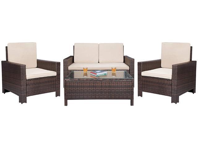 Homall 4 Pieces Outdoor Patio Furniture Sets Rattan Chair Wicker Conversation Sofa Set Outdoor Indoor Backyard Porch Garden Poolside Balcony Use