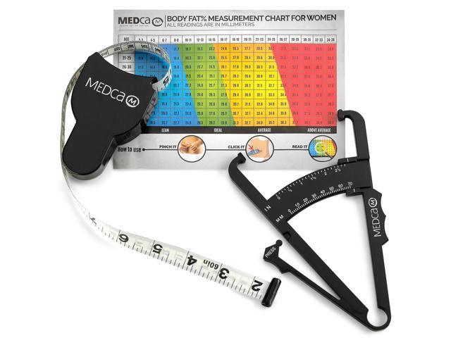 Body Fat Caliper and Measuring Tape for Body - Skin Fold Body Fat Analyzer and BMI Measurement Tool by MEDca