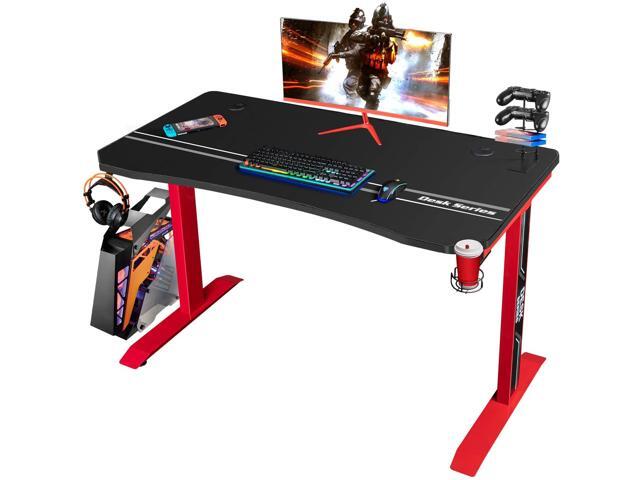 Furmax 43 Inch Gaming Desk T-Shaped PC Computer Table Home Office Desk Carbon Fiber Surface Workstation with Free Full Coverage Mouse Pad Cup