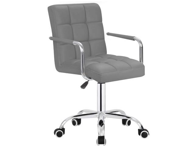 Furmax Mid-Back Office Task Chair Ribbed PU Leather Executive Chair Modern Adjustable Home Desk Chair Retro Comfortable Work Chair 360 Degree