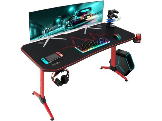 Furmax 55 Inch Gaming Desk Racing Style PC Computer Desk Y-shaped Table Home Office Desk with Large Carbon Fiber Surface Free Mouse Pad Headphone