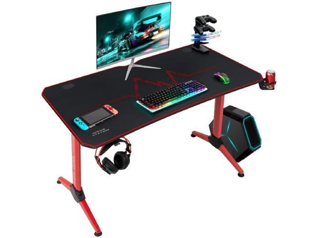 Furmax 43 Inch Gaming Desk Racing Style PC Computer Desk Y-shaped Home Office with Desk Large Carbon Fiber Desktop Cup Holder Headphone Hook