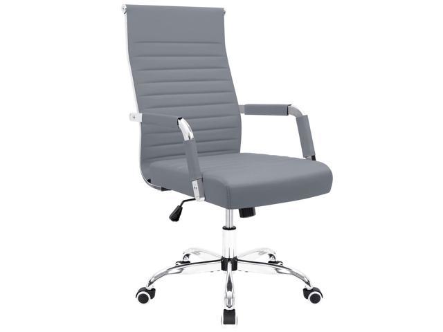 Furmax Ribbed Office Chair Mid-Back PU Leather with Adjustable Height and Swivel (Grey) - Newegg.com