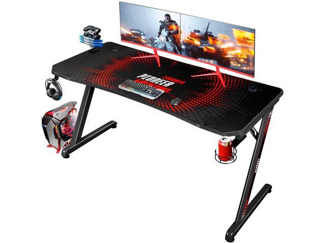 Devoko Gaming Desk 55 Inch Computer Gaming Desk Z-Shaped Pc Gaming Desk with Carben Fiber Surface Gamer Desk with Free Mouse Pad Home Office Desk