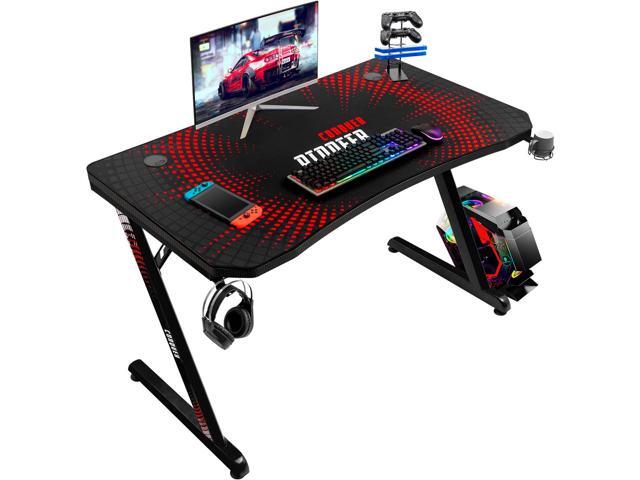Devoko Gaming Desk 44 Inch Computer Gaming Desk Z-Shaped Pc Gaming Desk with Carben Fiber Surface Gamer Desk with Free Mouse Pad Home Office Desk