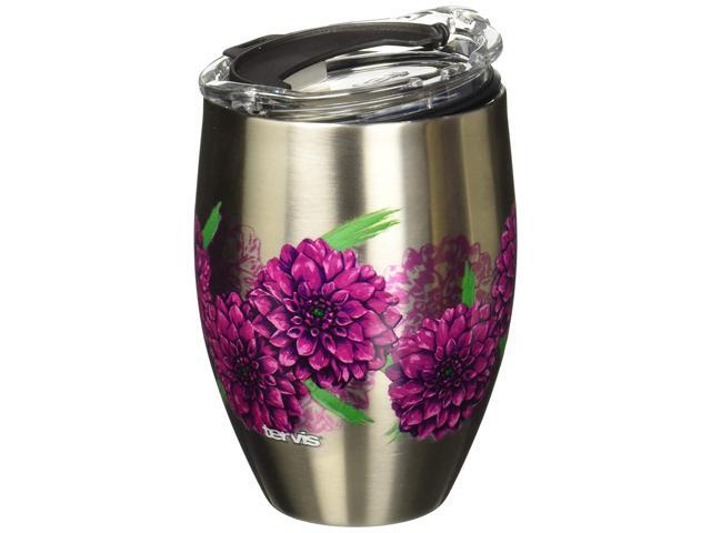 Tervis Painted Dahlias Stainless Steel Insulated Tumbler with Clear and Black Hammer Lid 12oz Silver