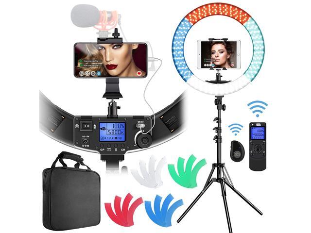 Ring Light with Wireless Remote Pixel 19' Ring Light with Stand and iPad Holder Bi-Color 60W 3000-5800K CRI=97 Light Ring with 4 Color Filters