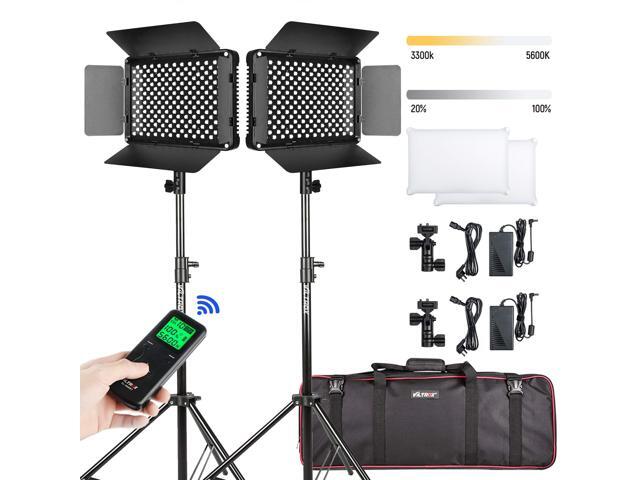 2 Packs Bi-Color LED Video Light VILTORX Dimmable LED Camera/Studio Lights Lighting Kit: (2)3300-5600K LED Panel with Bracket Barndoor