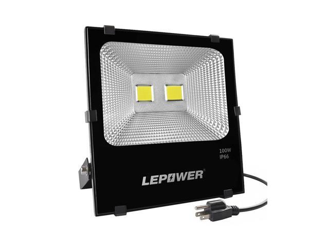 LEPOWER 100W LED Flood Light Outdoor Super Bright Work Light Plug in 500W H
