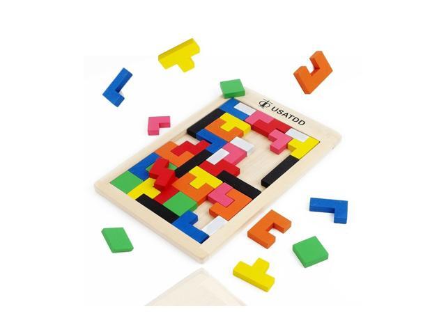 USATDD Wooden Blocks Puzzle Brain Teasers Toy Russian Tangram Colorful Jigsaw