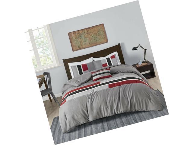 Neweggbusiness Mi Zone Pipeline Printed Comforter Set Full Queen Red Red Grey