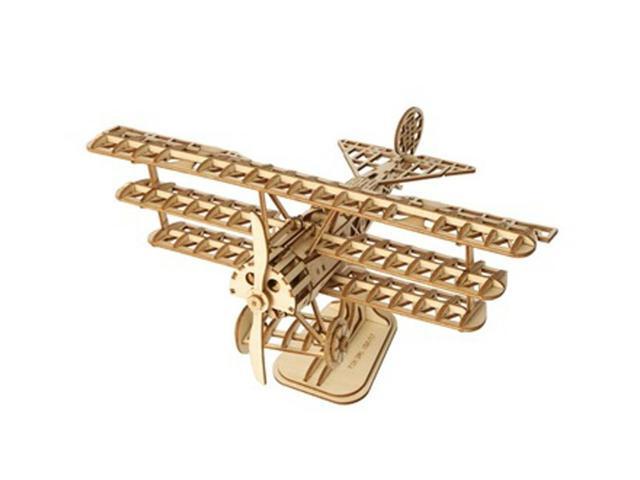 ROBOTIME Wood Craft Kits Unfinished Bi-Plane 3D Laser Cutting Wooden Puzzle T