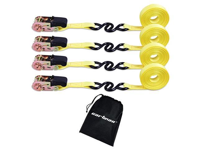Ratchet Tie Down 4Pk 15Ft 500Lbs Load Cap/ 1500Lbs Break Strength Cargo Straps for Moving Appliances Lawn Equipment Motorcycle in a Truck