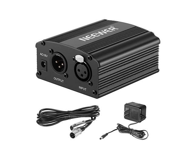 1Channel 48V Phantom Power Supply with Adapter BONUS+XLR 3 Pin Microphone Cable for Any Condenser Microphone Music Recording Equipment 8 feet