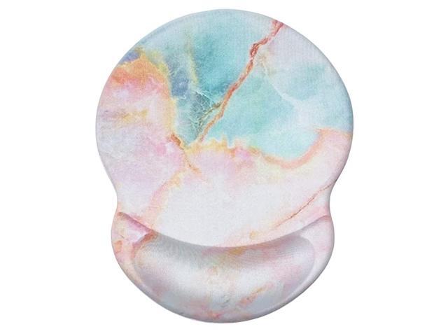 Mouse Pad with Wrist Rest Hand Support Non Slip Rubber Round Wrist Mouse Pads Great for Gaming Work Wrist Marble PinkGreen