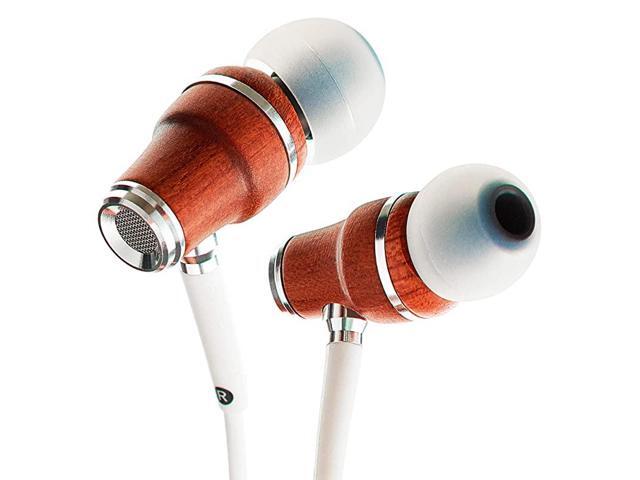 NRG X Wood Earbuds Wired with Microphone Stereo in Ear Headphones for Computer Laptop Noise Isolating Earphones for Android Cell Phone with Booming