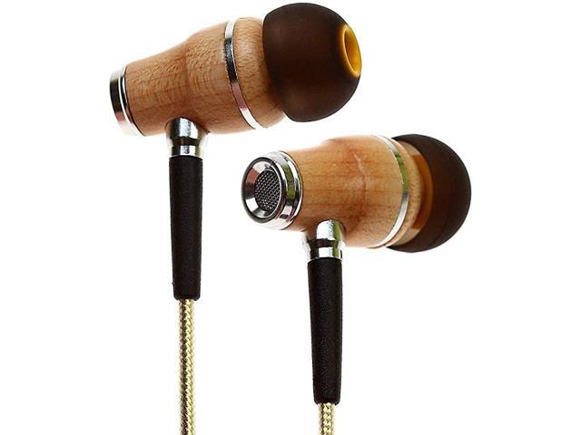NRG 20 Wood Earbuds Wired in Ear Headphones with Microphone for Computer Laptop Noise Isolating Earphones for Cell Phone Ear Buds with Booming Bass