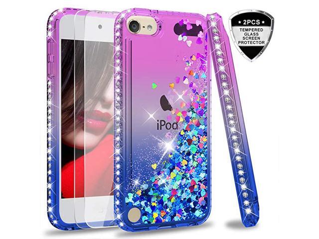 iPod Touch 7 Case iPod Touch 6 Case iPod Touch 5 Case with Tempered Glass Screen Protector 2 Pack for Girls Glitter Liquid Clear Phone Case for