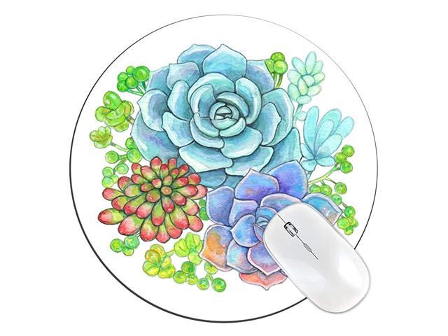 Succulents Unique 8 Round Mouse Pad Low Profile 18 with Anti Slip Rubber Backing Cloth Surface Featuring Art by Fanny Dallaire for PC Laptop Mac