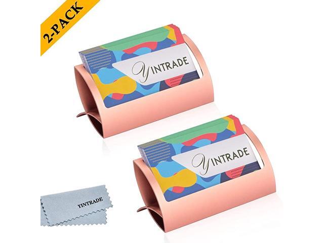 Card Holder for Desk Metal Aluminum Desktop Name Card Case Display Organizer Office Tradeshow Card Holder Stand 2 Pack Rose Gold