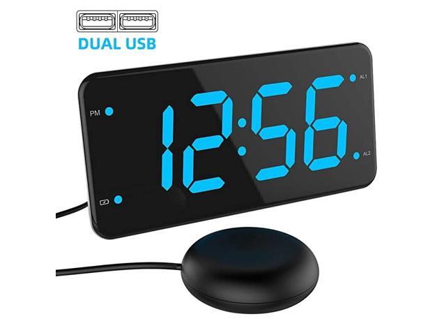 Loud Alarm Clock with Bed Shaker Vibrating Alarm Clock for Heavy Sleepers Deaf and Hard of Hearing Dual Alarm Clock with USB Charger 7Inch Display