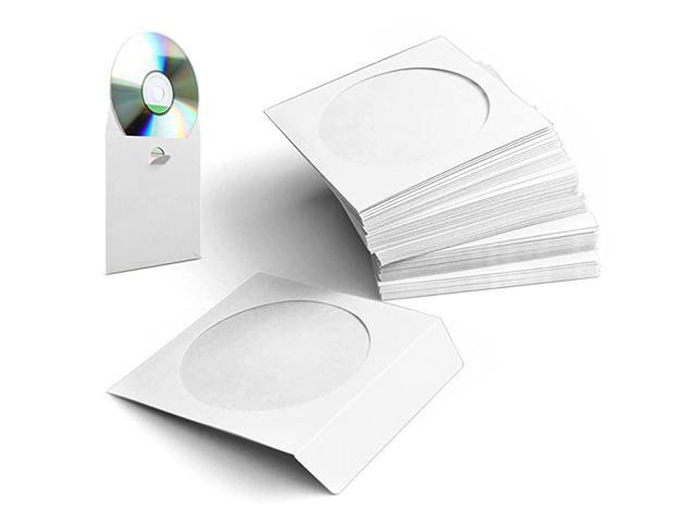 100 Pack CD DVD Thick Paper Sleeves White Standard Envelope Cases Display Storage Premium with Window Cut Out and Flap for Music Movie Video Game Disc