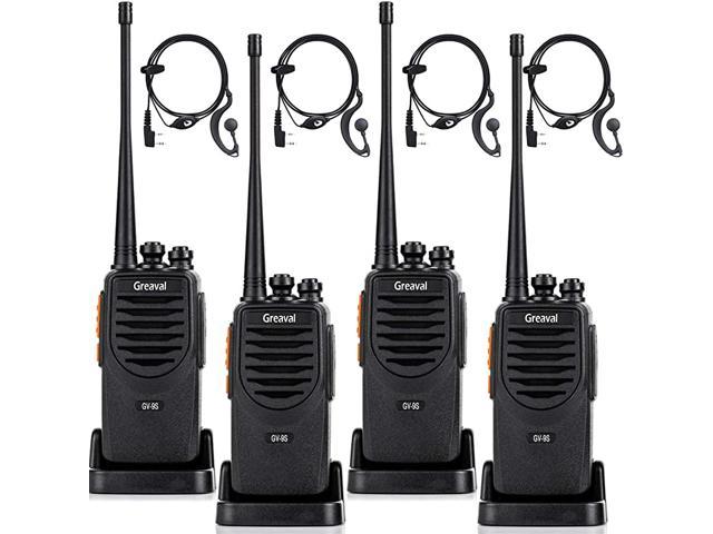GV9S Walkie Talkies Long Range for Adults Rechargeable 2 Way Radios 4 Pack with Earpiece + Liion Battery + USB Charing + Desktop Charger Walkie