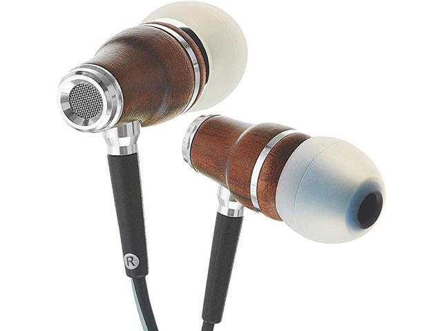 NRG 30 Wood Earbuds Wired In Ear Headphones with Microphone for Computer Laptop Ear Phones for Android with Stereo Sound Black Gray