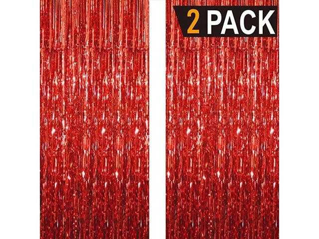 32 ft x 98 ft Metallic Tinsel Foil Fringe Curtains for Party Photo Backdrop Wedding Decor 2 Pcs Red