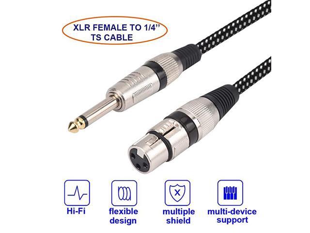 Female to 14 Inch TS Cables 10 FT Nylong Braided 3 Pin Female to 635mm TS Male Unbalanced Interconnect Wire Mic Cord for Dynamic Microphone Pure