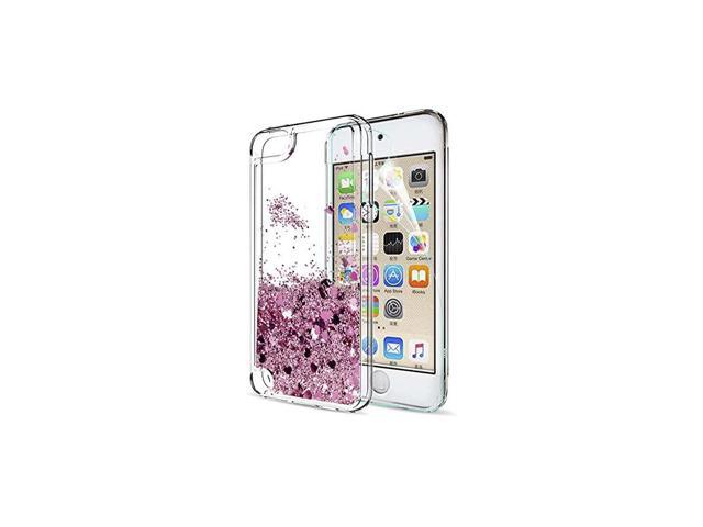 iPod Touch 7 Case iPod Touch 6 Case iPod Touch 5 Case with HD Screen Protector for Girls Glitter Liquid Clear Phone Case Rose Gold