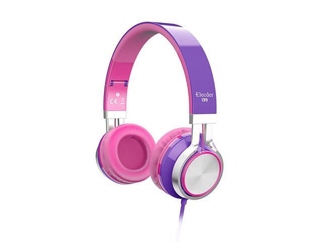 i39 Headphones with Microphone Foldable Lightweight Adjustable On Ear Headsets with 35mm Jack for Cellphones Computer MP34 Kindle School PurplePink