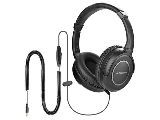 HF039 Long Coiled Cord Headphones for TV and PC with Volume Control 164 Feet 5M Extended Range Cable 35mm AUX Audio Stereo Sound Spiral Wired Over