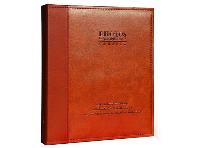 Leather Photo Album Holds 3X5 4X6 5X7 6X8 Photos DustFree AirFree and Waterproof Hand Made DIY Albums Red Brown Medium