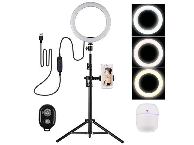 10 Inch Selfie Ring Light Kit 3 Lighting Modes 32005600K Dimmable USB Powered with Phone Holder Ballhead Adapter Metal Light Stand Mini Humidifier