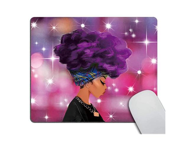 Gaming Mousepad CustomTraditional African Black Women with Purple Hair Afro Hairstyle Watercolor Portrait Picture Print Personalized Rectangle