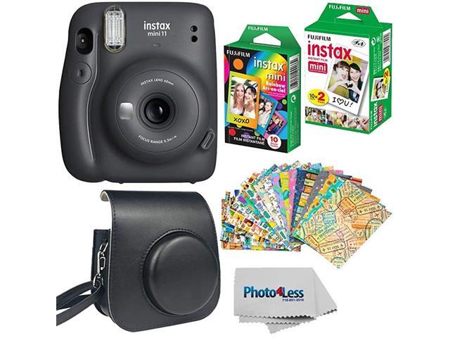 Instax Mini 11 Instant Camera Charcoal Grey 16654786 + Instax Mini Twin Pack Instant Film 16437396 + Single Pack Rainbow Film + Case + Travel