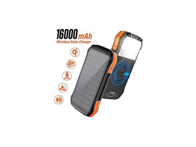Power Bank Solar Charger with Qi Wireless Charger and 2 USB Port Ultra Waterproof Portable Phone Charger 16000mAh External Battery Pack with 15