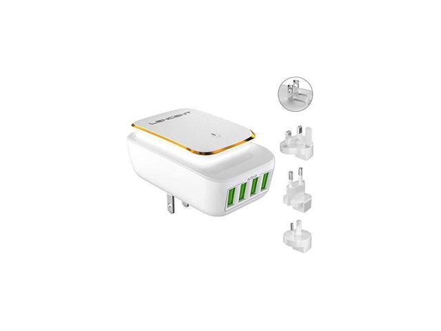 USB Charger Plug 4 USB International Travel Adapter Wall Charger with LED Touch Night Light UK EnglandEU EuropeanAUSUSA Adaptor Plug Type ACEFGHJKLN