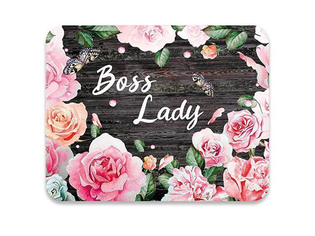 Mouse Pad Pink Rose Flower Pattern Wooden Art Boss Lady Quote Mousepads