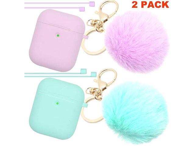 Airpods Case Newest Upgrade Front LED Visible Skin Drop Proof Protective Pompom Keychain Case Cover Silicone for Apple Airpods 21 Charging Cute