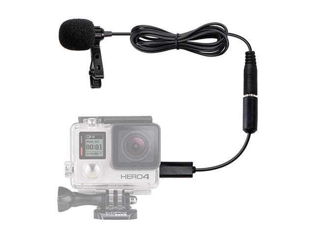 GM100 Clipon Lavalier Microphone for Compatible with GoPro HERO3 HERO3+ and HERO4 Black White and Silver Editions Includes Mic Adapter for Go Pro
