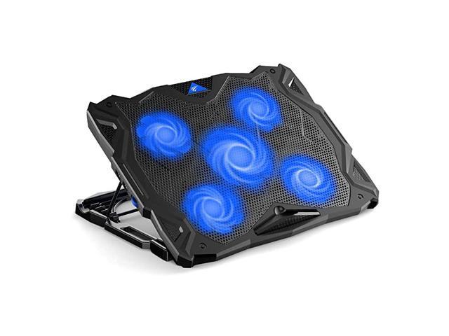 Laptop Cooling Pad Computer Quiet Cooler with 5 Quiet Fans and 2 USB Ports Portable Cooling Stand with LED Light for 1417 Inch Laptop Blue