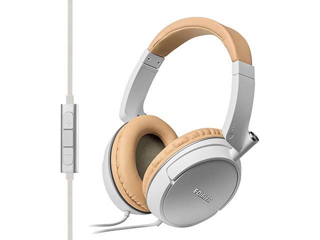 P841 Comfortable Noise Isolating OverEar Headphones with Microphone and Volume Controls White