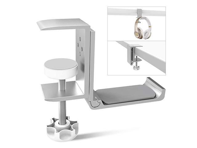 Headphone Hook Holder Aluminum Headset Stand Hanger Clamp Under Desk Space Save Mount with Arm Universal Fit All Headphones Silver