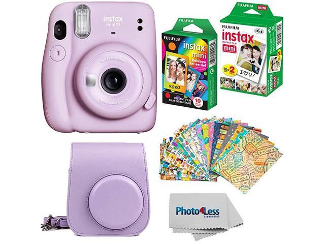 Instax Mini 11 Instant Camera + Instax Mini Twin Pack Instant Film 16437396 + Single Pack Rainbow Film + Case + Travel Stickers Lilac Purple