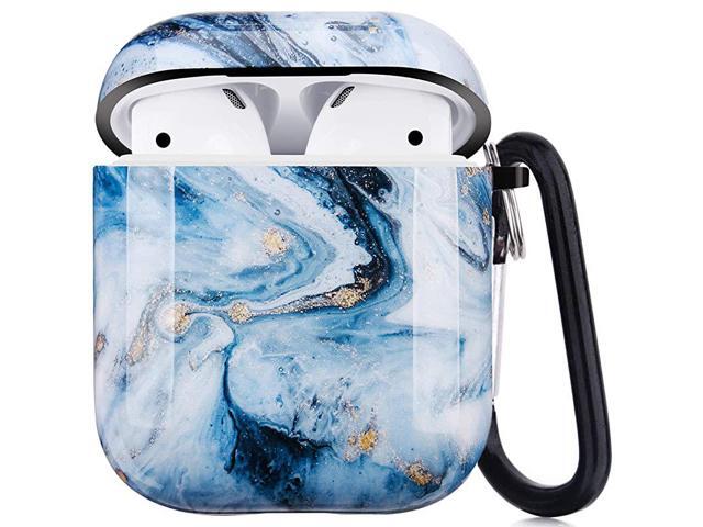 Case Protective Hard Case Cover with Keychain Compatible with 21 Cute Girls Men Durable Shockproof Anti Lost Case for Charging Case Ice Blue Marble